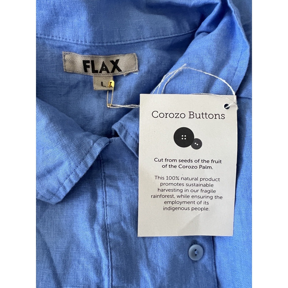 FLAX Linen Shirt Blue Lagenlook Tunic Size L Large NWT Boxy Oversized Collared - Picture 5 of 5